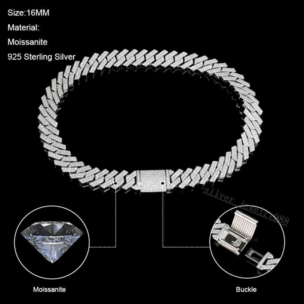 Selling 925 Sterling Silver Hip Hop Jewelry Pass Diamond Tester 16mm Cuban Link Chain