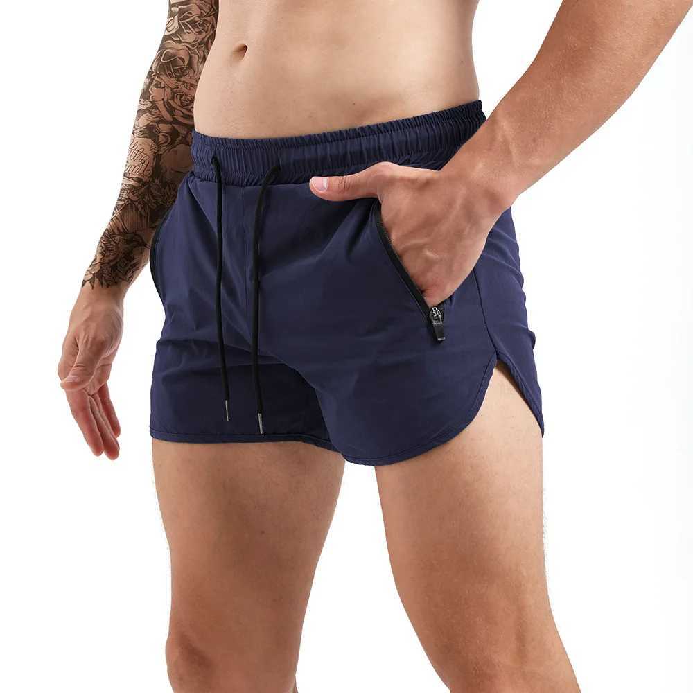 Zipper pocket sports shorts for men running and fitness training quick drying swim trunks three-point lace up beach shorts 0 colors W250324