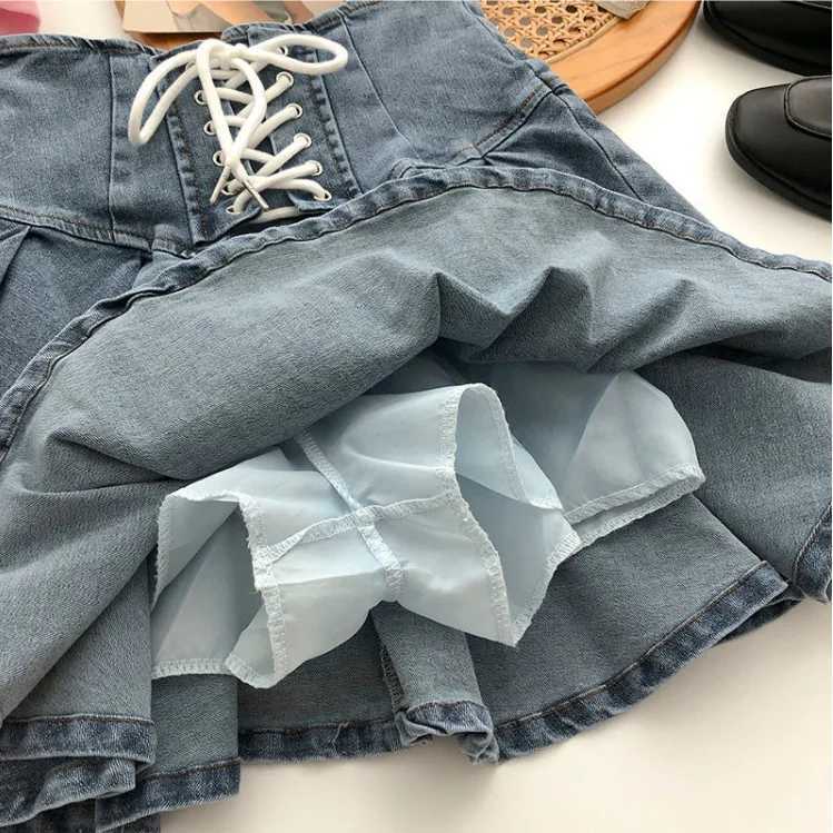 Short Girl Spring/Summer New Elastic Strength Cowboy Wrinkle Short Korean Elastic Waist 2024 Childrens ClothingT250326