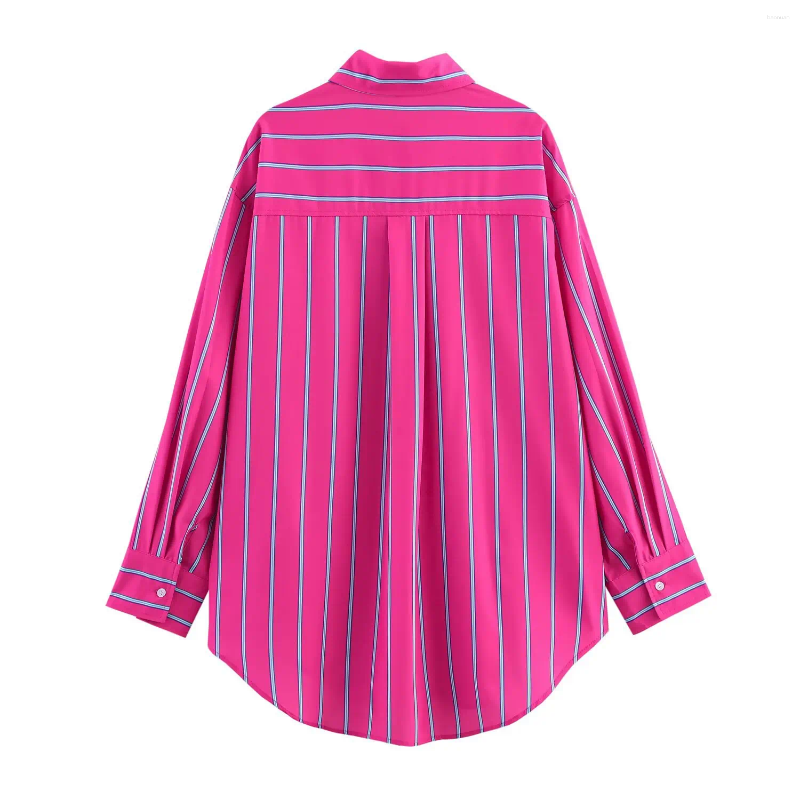 Womens Blouses ZBZA Oversized Striped Shirt Lapel Long Sleeve Single Breasted Front Pocket Top Spring And Summer Casual Chic