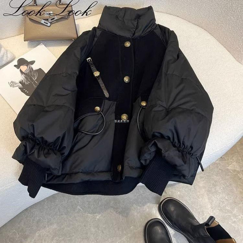 Black Gold High-End Feeling, This Year's Splicing Temperament, Casual And Warm Down Cotton Jacket, Women's Winter Jacket