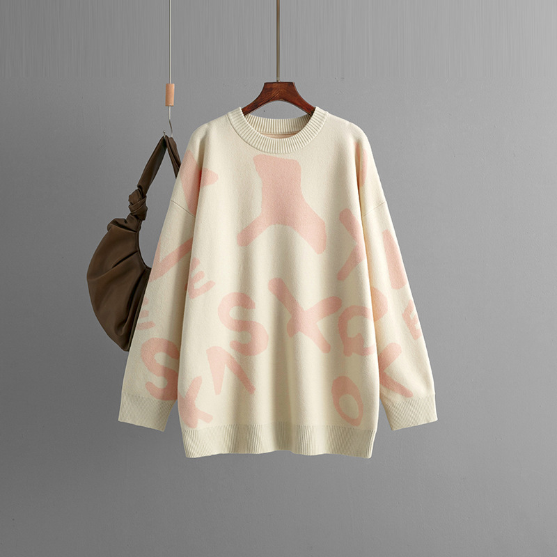 Russia 2024 Autumn/Winter New Knitted Sweater Women's Medium to Long Jacquard Loose Bottom Top