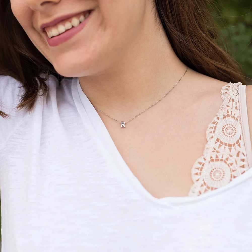 SUMEN Fashion Tiny Initial Necklace Gold Silver Cut Letter Single Name Necklace Female Pendant Jewelry Gift W250325