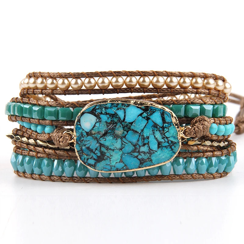 RH Fashion Bohemian Jewelry Accessoryes Natural Stones Charm 5 Strands Handmade Wrap Bracelets Festival Gift 250318