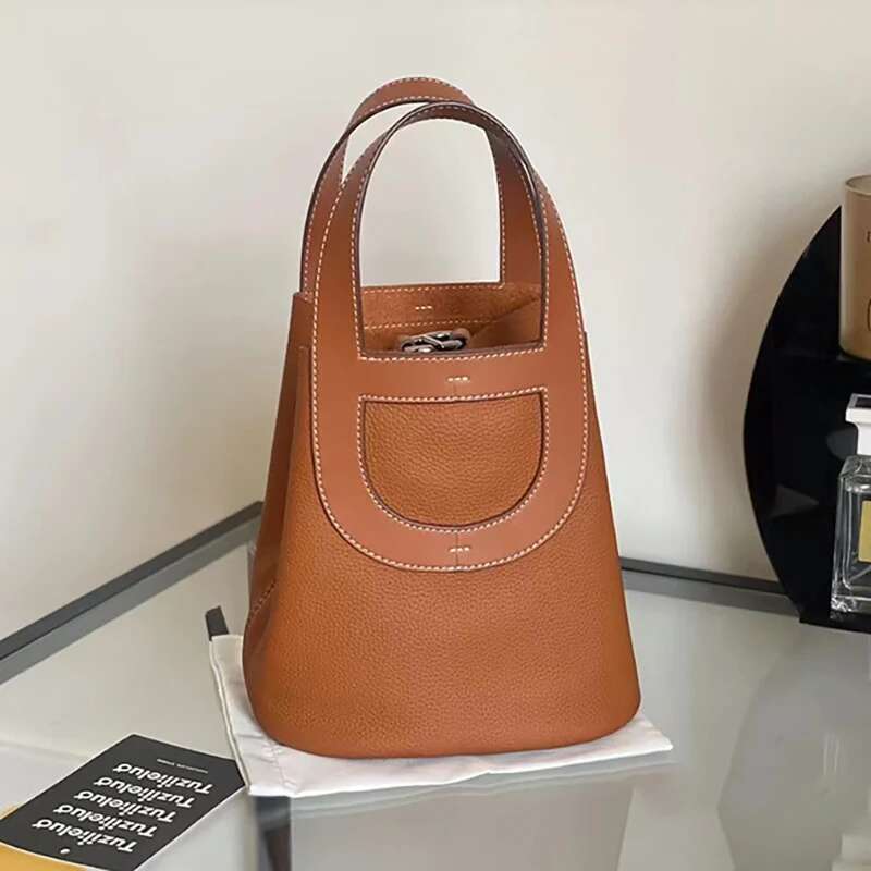 2025 Women Top Handle Cowhide Bucket Bags Basket Crossbody Shoulder Bag Elegant And Stylish Handbags Genuine Leather