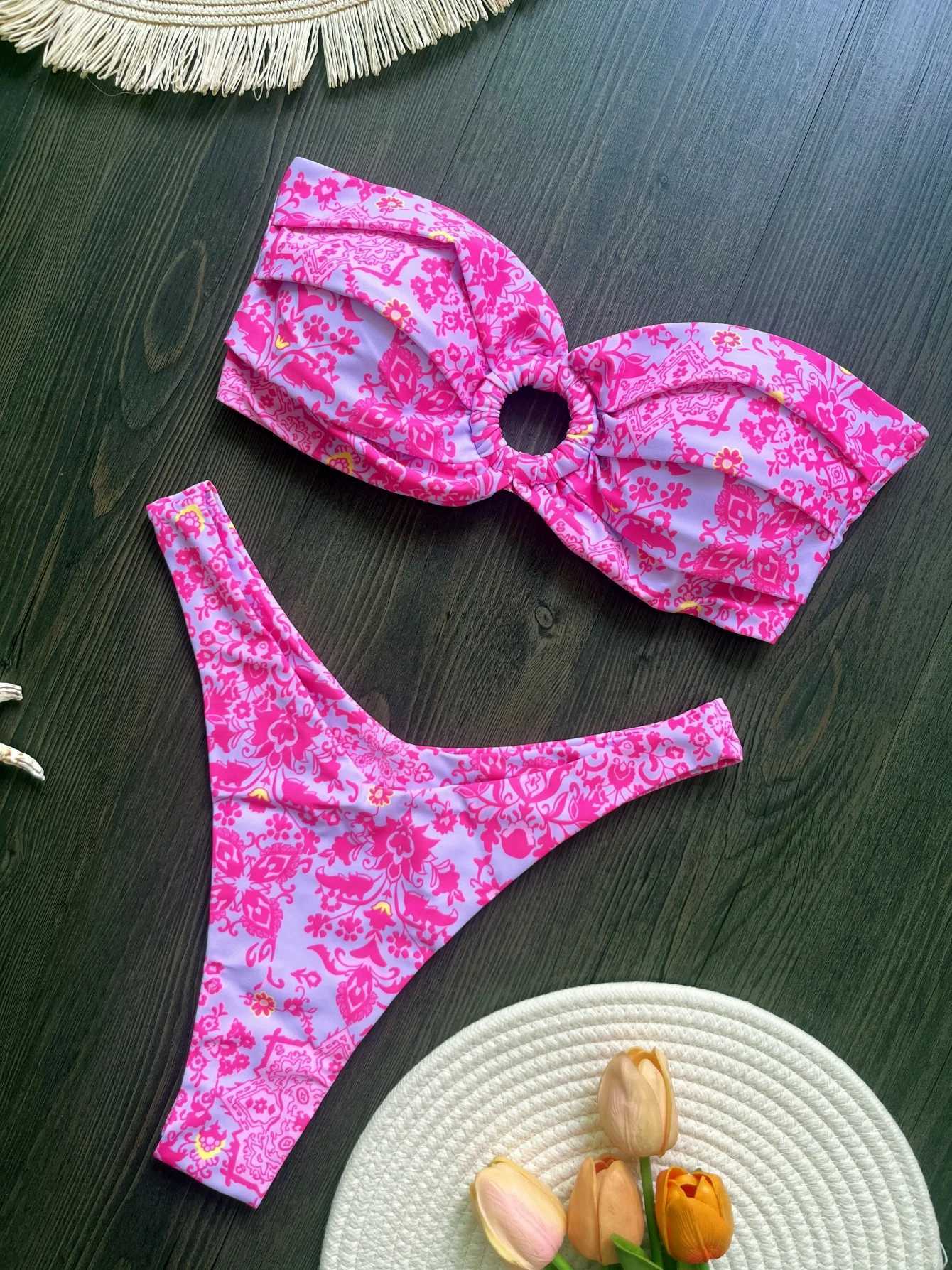 Sexy color printed Bandeau bikini Fa swimsuit womens swimsuit two-piece bikini swimsuit bathroom swimsuitXJ250324