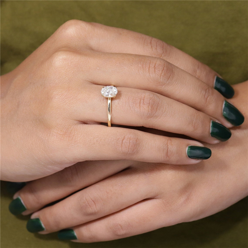 Jewelry Simple Style Design 1.0 Carat Oval Cut 4 Prong Set Lab Grown Diamond Solitaire Engagement Ring For Women 14K 18K Real Gold Wedding Ring