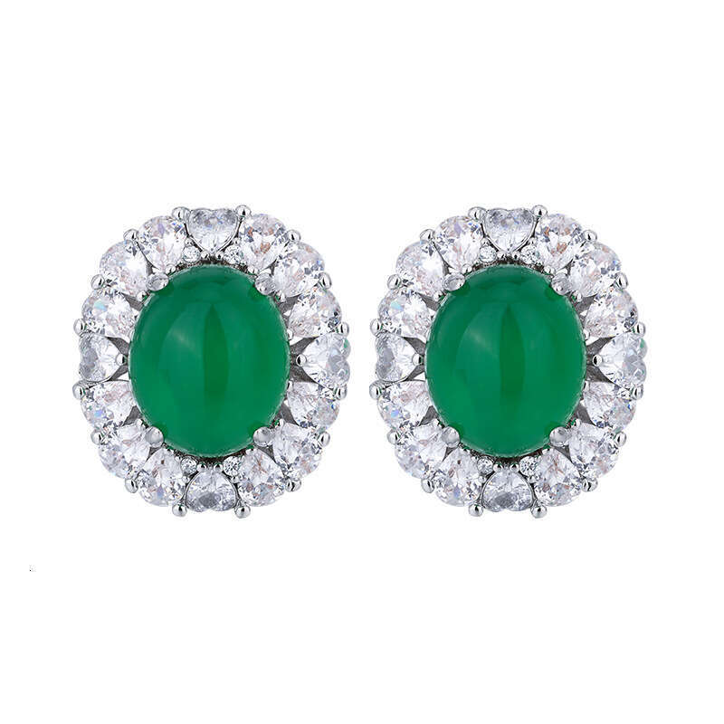 Zhuang Shengsheng Jewelry Copper Bottom Gold Plated Ice Seed Fluorescent Dan shaped Green Jadeite Set Stone 25-13 * 18