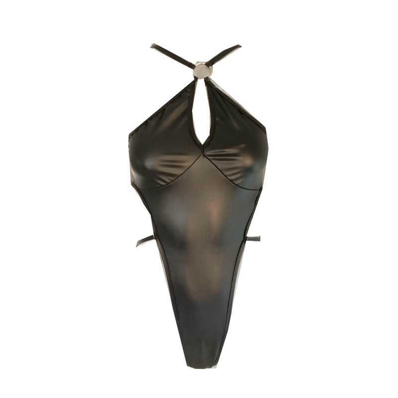 Sexy lingerie, sexy PU patent leather jumpsuit, tight fitting clothes, dead warehouse water high fork ds nightclub erotic lingerie 200402 250315