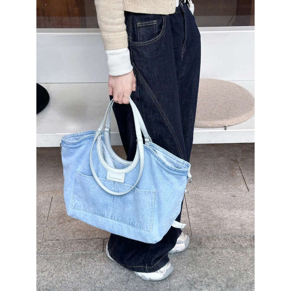 Women's Bags Washed denim tote bag for women new item, niche and high-end, large capacity double-sided underarm bag, handbag
