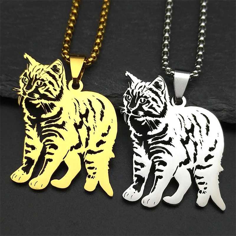 Kaii Doll Cat Pendant Necklace Womens Stainless Steel Gold Silver Glass Pet Kitten Chain Jewelry Gift W250325