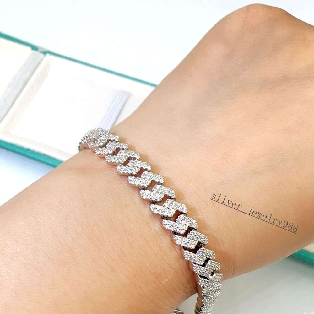 Width 8mm 925 Sterling Silver Vvs Moissanite Diamonds White Gold Plated Cuban Link Chains Necklace