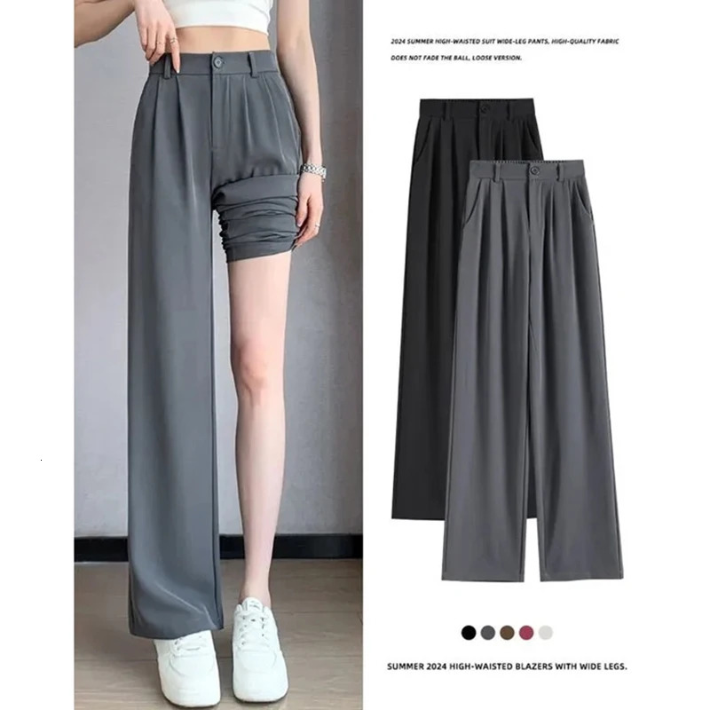 Womens set pants bag waist wide leg solid color Trouser womens straight mom classic office loose 250324Z