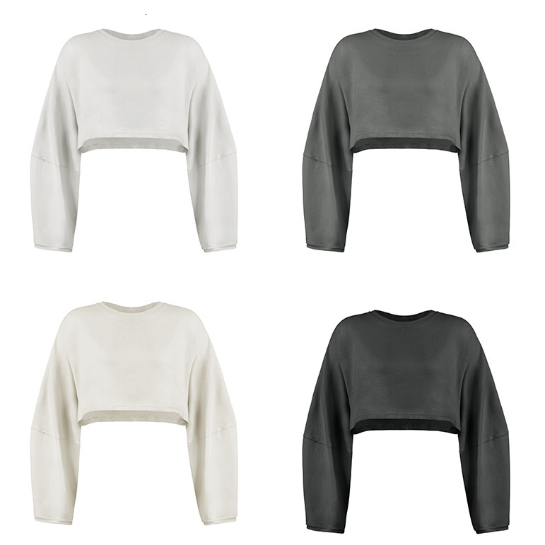 fashion Crop Round Neck Sweatshirt Women s Short Sports Base T Shirt Knitted Sweater Long Sleeved Top knockoff