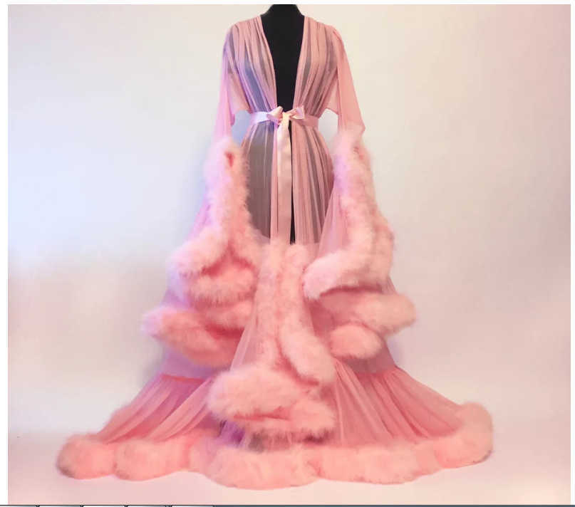 Sexy underwear straight perspective sexy feather trumpet sleeve tailed skirt 250315