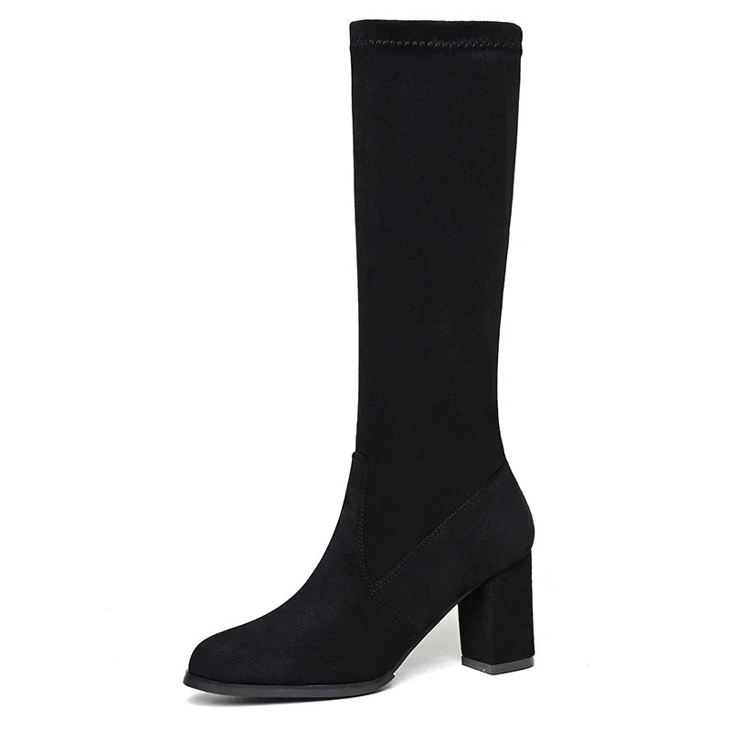 Women Boots Winter Knee High Comfort y Heels Shoes Fashion Warm Suede Round Toe Long 250317