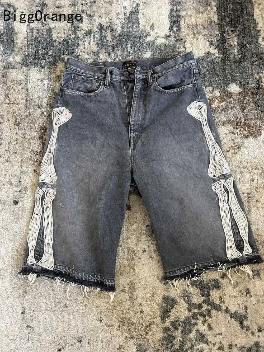 Bone Embroidered Retro Casual Cowboy Shorts Summer Outdoor Pants 2025 European and American Street Y2K Men and WomenT250324