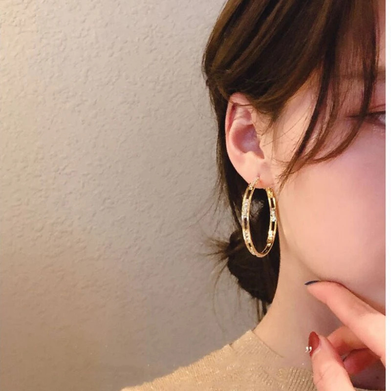 Charm Fashion Gold Geometric Hollow Circular Ring Earrings Stainless Steel Zircon Pendant Party Jewelry Gift 250313