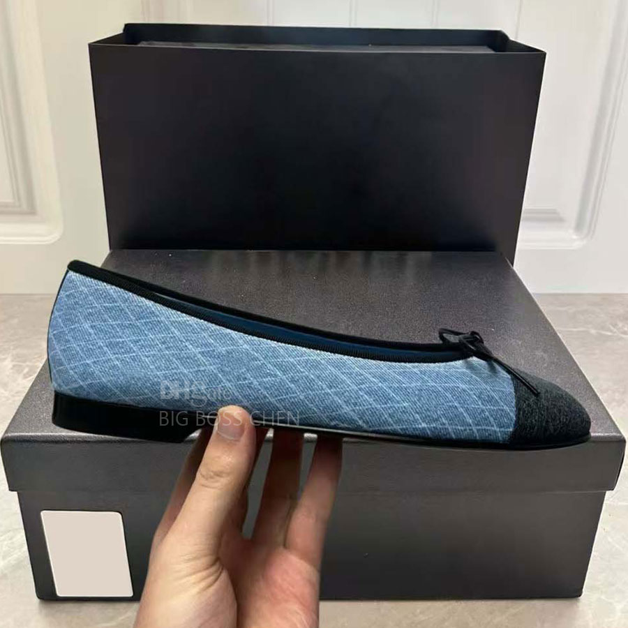 New Denim blue Round toes Suede bow Bowtie Ballet flats shoes Women's loafers Flat dress slip on shoes Luxury designer shoes Vacation office shoes Leisure shoe