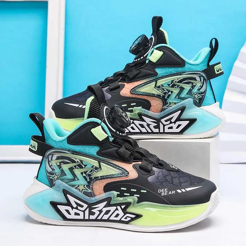 Trend Swivel Buckle Childrens Basketball Sneakers for Boys and Girls Non slip Soft Bottom Casual Sneakers for Childrens Running Shoes W250324