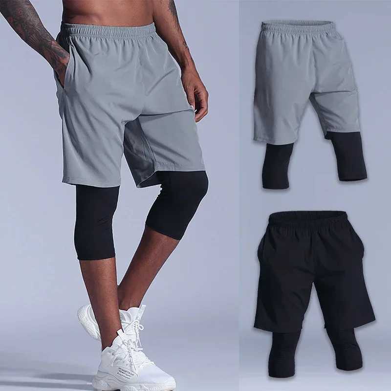 2 mens double running sweatshirts with pockets marathon training shorts and breathable fitness pants W250324