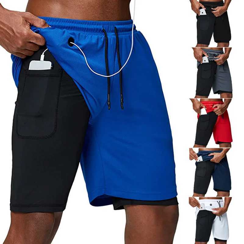 Running shorts mens 2-inch double-layer sports gym shorts for quick drying fitness jogging shorts training summer mens shorts W250324