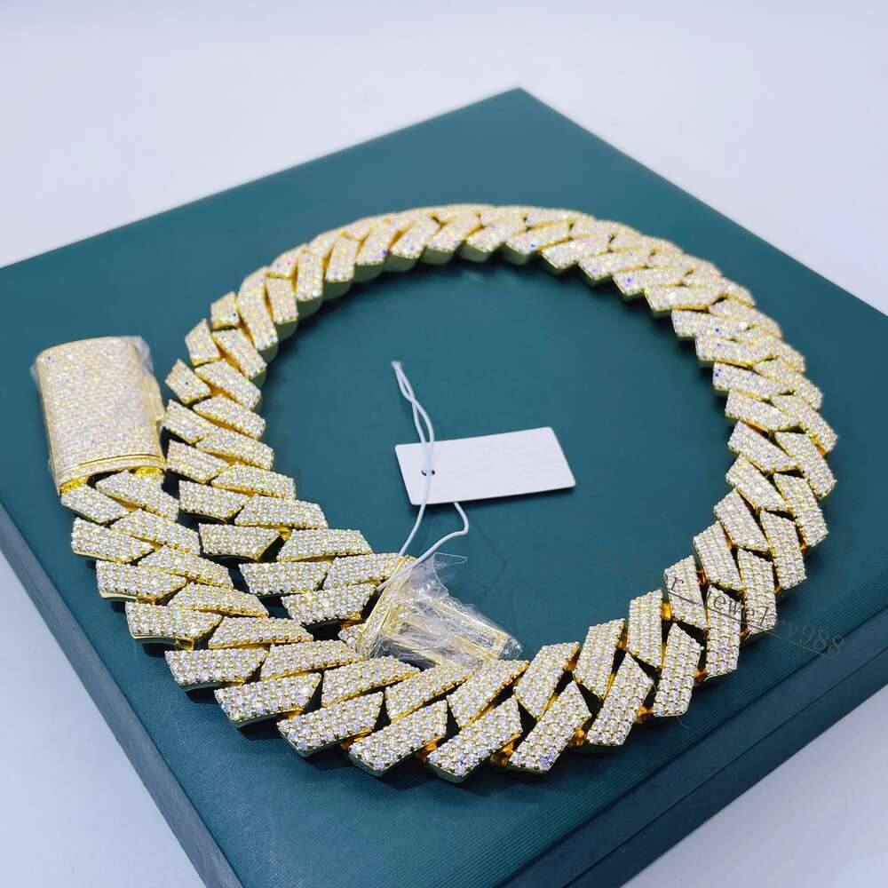 Pass Tester 20mm Gold Plated Iced Out Cuban Link Moissanite Hip Hop Cuban Link Chain for Men