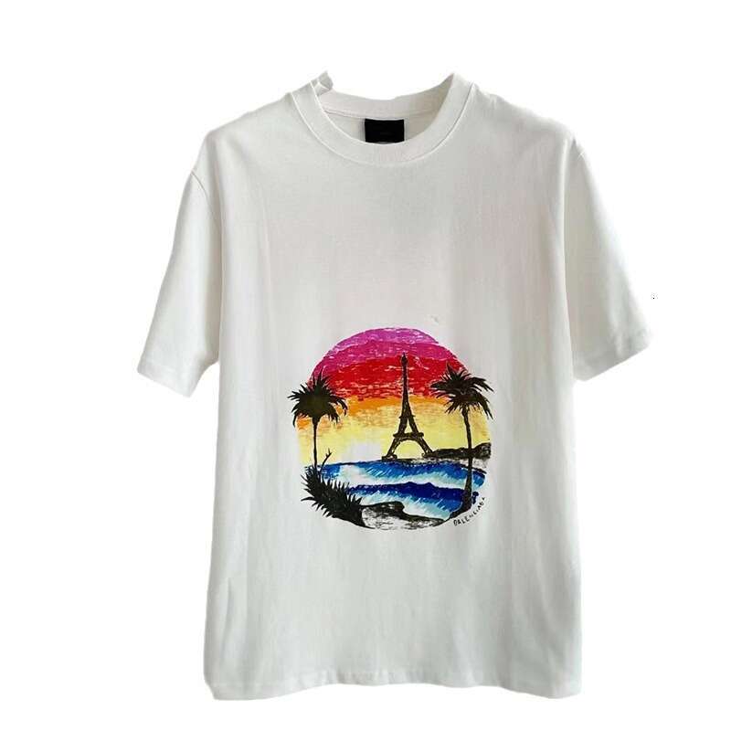 Women's Printed Loose Shoulder Mid Size Versatile Short Sleeved T-Shirt Korean B5