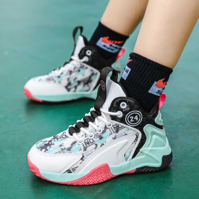 Hot selling childrens basketball shoes spring soft childrens mesh lace sports shoes fashionable anti slip outdoor fitness shoes W250324