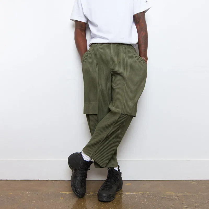 Miyake pleated work pants loose Japanese original solid 2025 spring layered n casual nine minute for men 250322