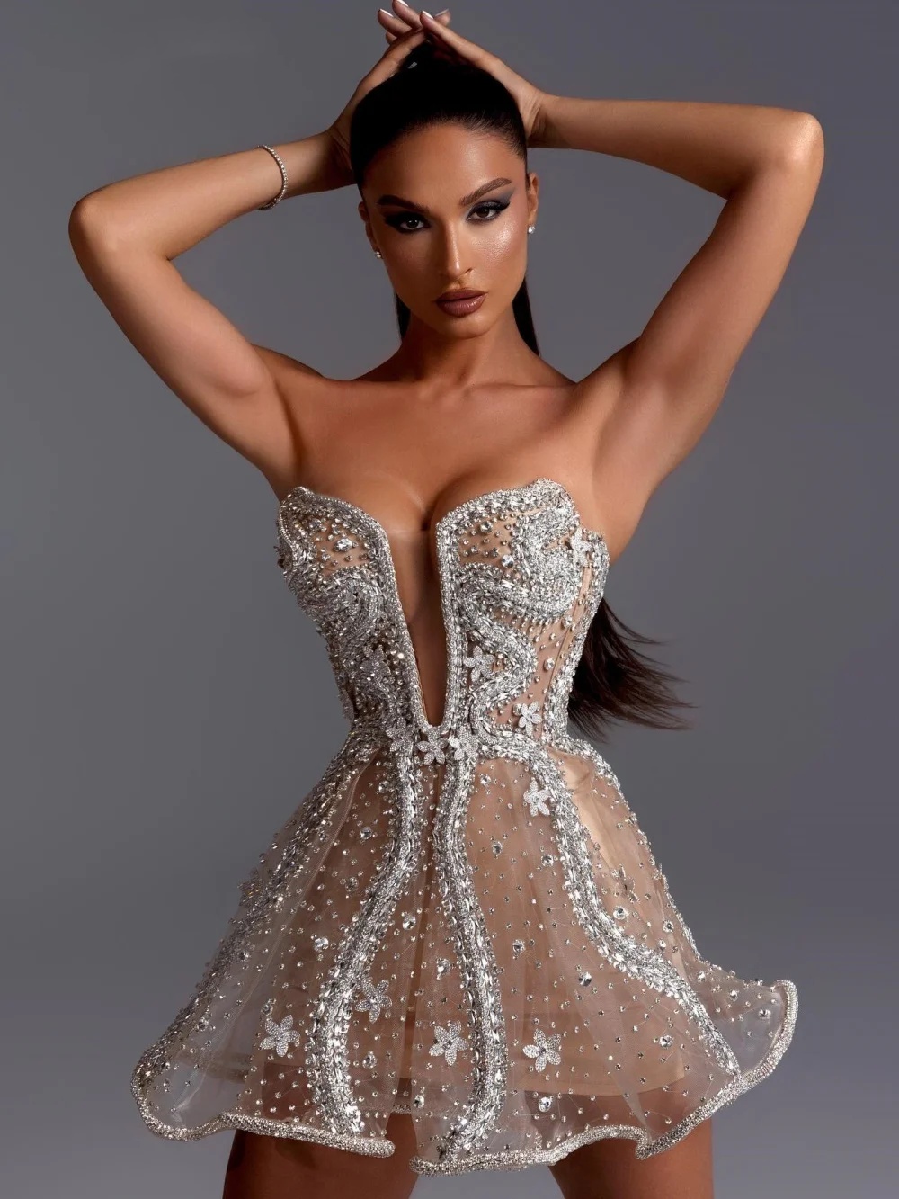 urious Mini Evening Dresses Sweetheart Neck Sleeveless Gown Crystal Appliques Short Prom Party Dress Custom Made