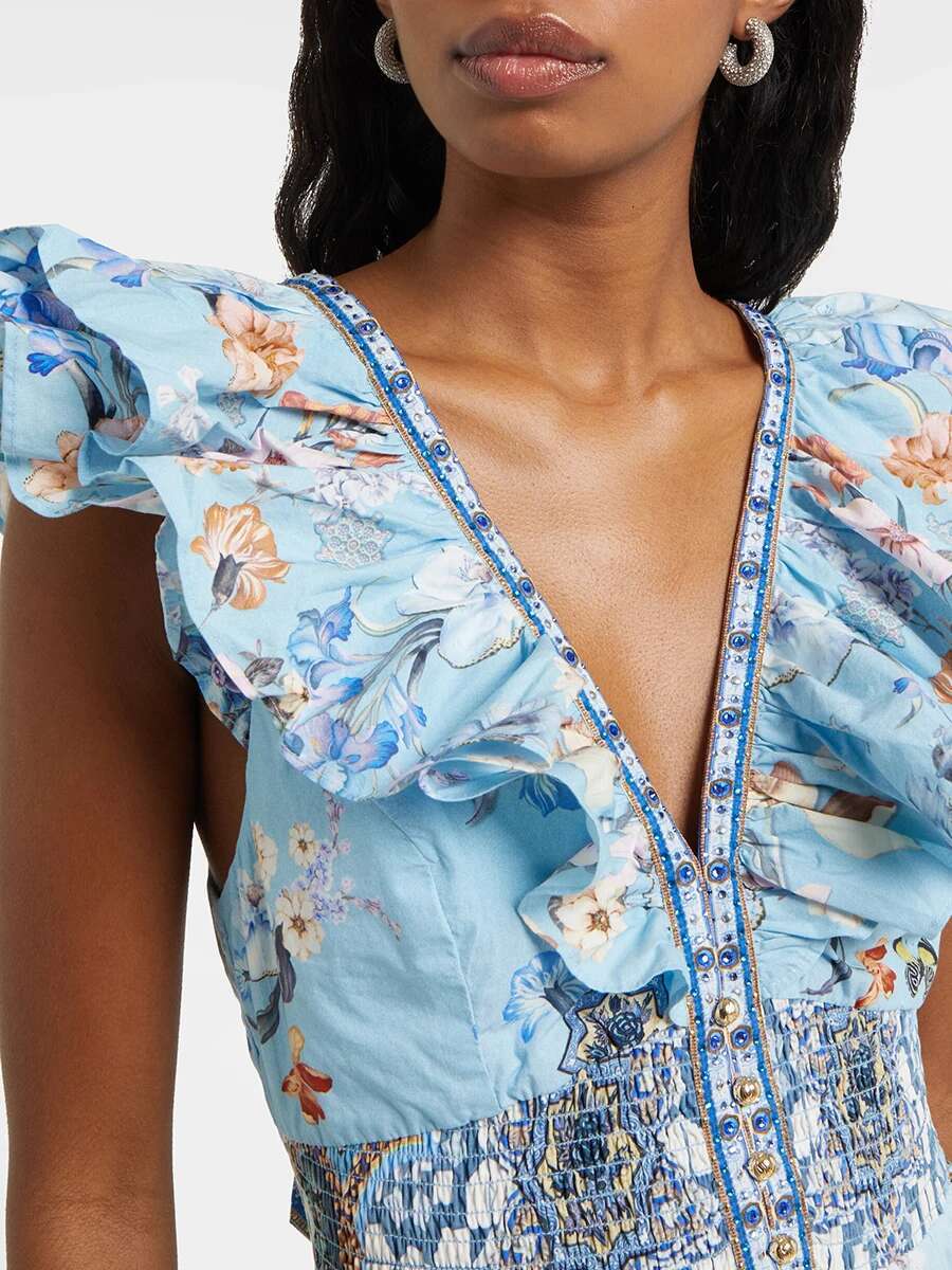TWOTWINSTYLE Printing Slimming Dresses For Women V Neck Sleeveless High Waist Temperament Dress Female Fashion Style New Clothes