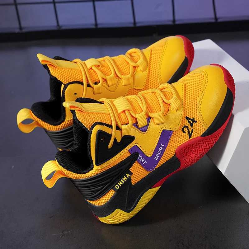 Fashionable boys basketball shoes comfortable and breathable mesh belt high top indoor sports shoes hot selling students campus training shoes W250324