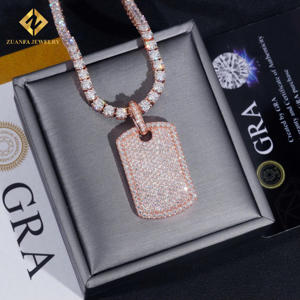 Lowest Factory Price Retail GRA Certificate Fully Iced Out Hip Hop Jewelry 925 Silver Moissanite Diamond Dog Tag Pendant Set