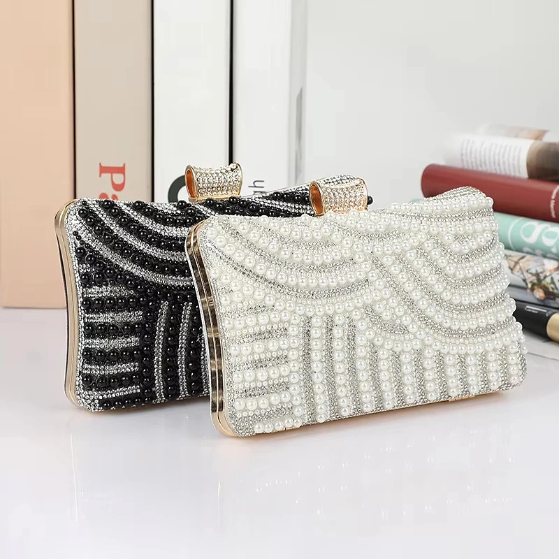Pearl Diamond Womens Handbag Long Chain Fashion Bridal Wedding Party Day Clutch Bag Evening Bag 250320