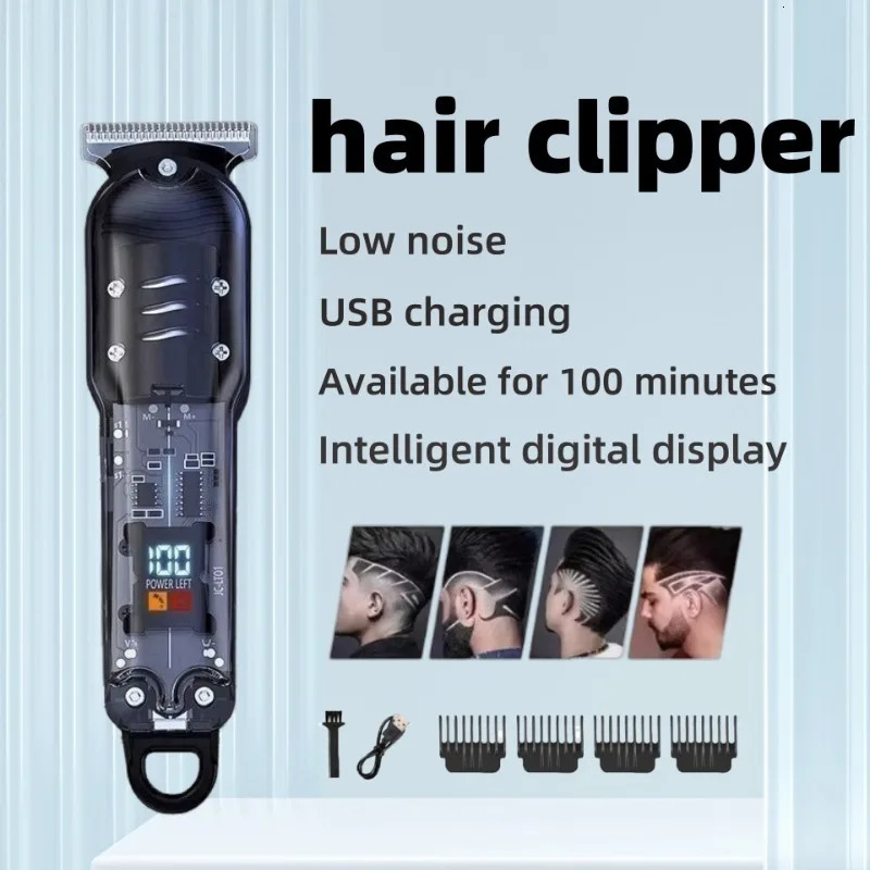 Professional Hair Clippers Rechargeable Hair Clipper Transparent Electric Hair Trimmers For Men Cordless Hair Cut Machine 250324