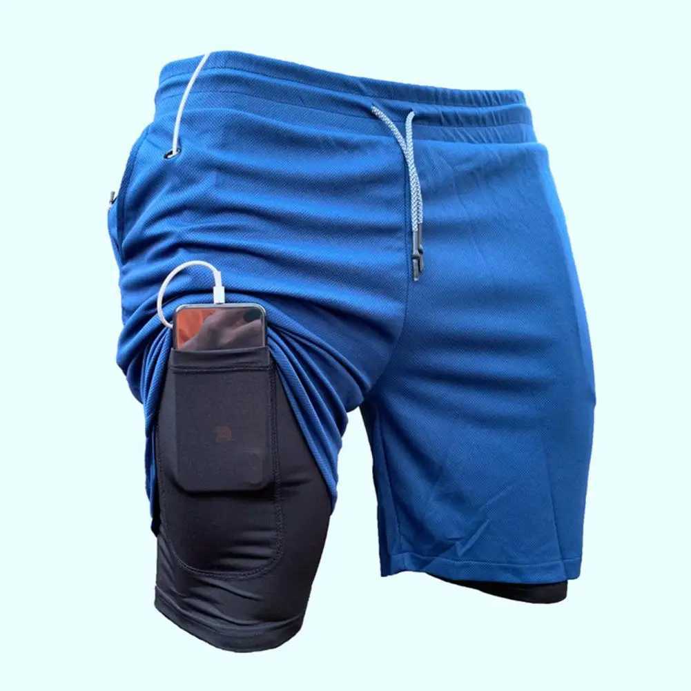 Running shorts double layered fake two-piece mens shorts drawstring gym shorts fitness mens jogging shorts W250324