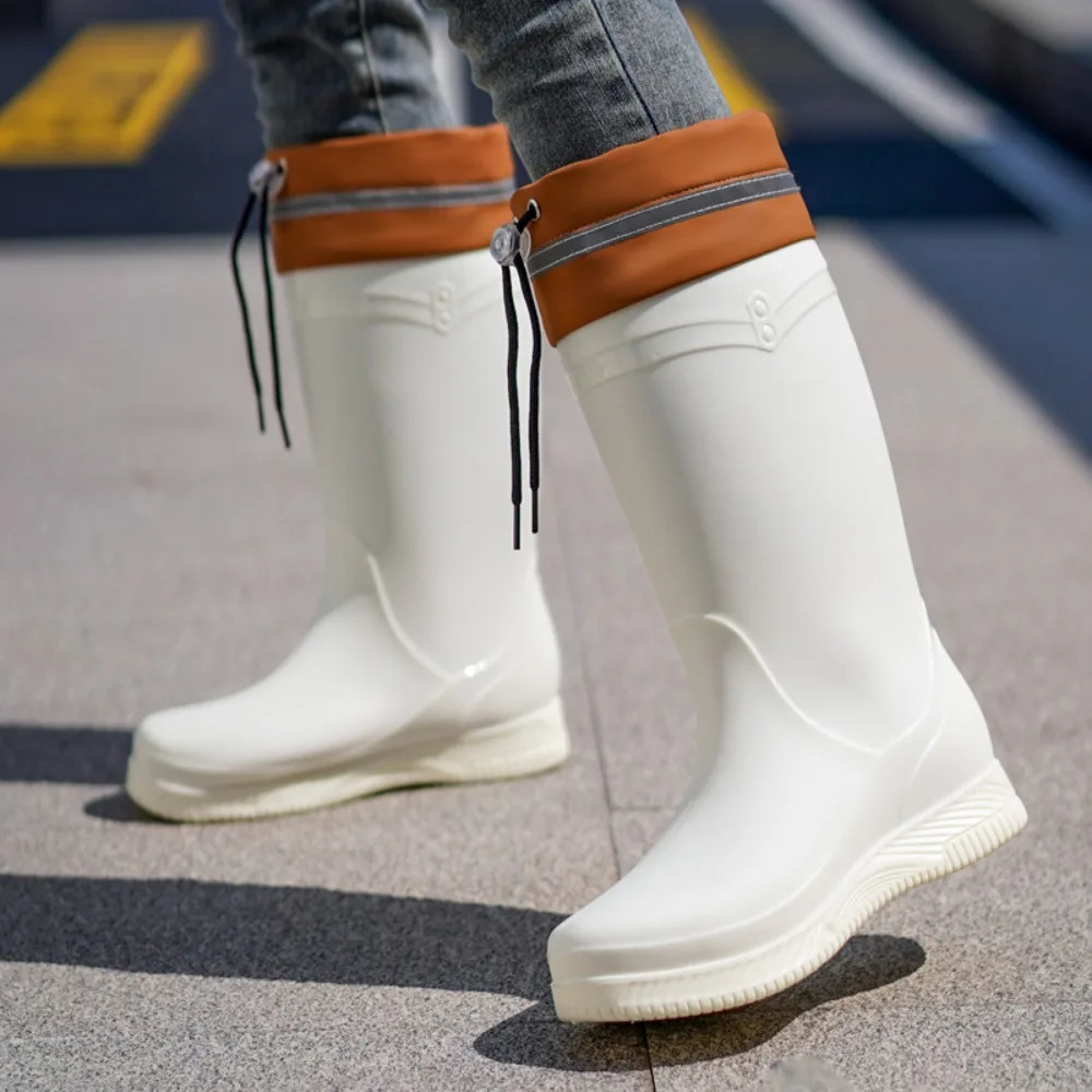 Thick Soled PVC Water Shoe Fashion Outside Midsole Waterproof Anti Slip and Fleece Rain Boot Bota Pvc Feminina 250317