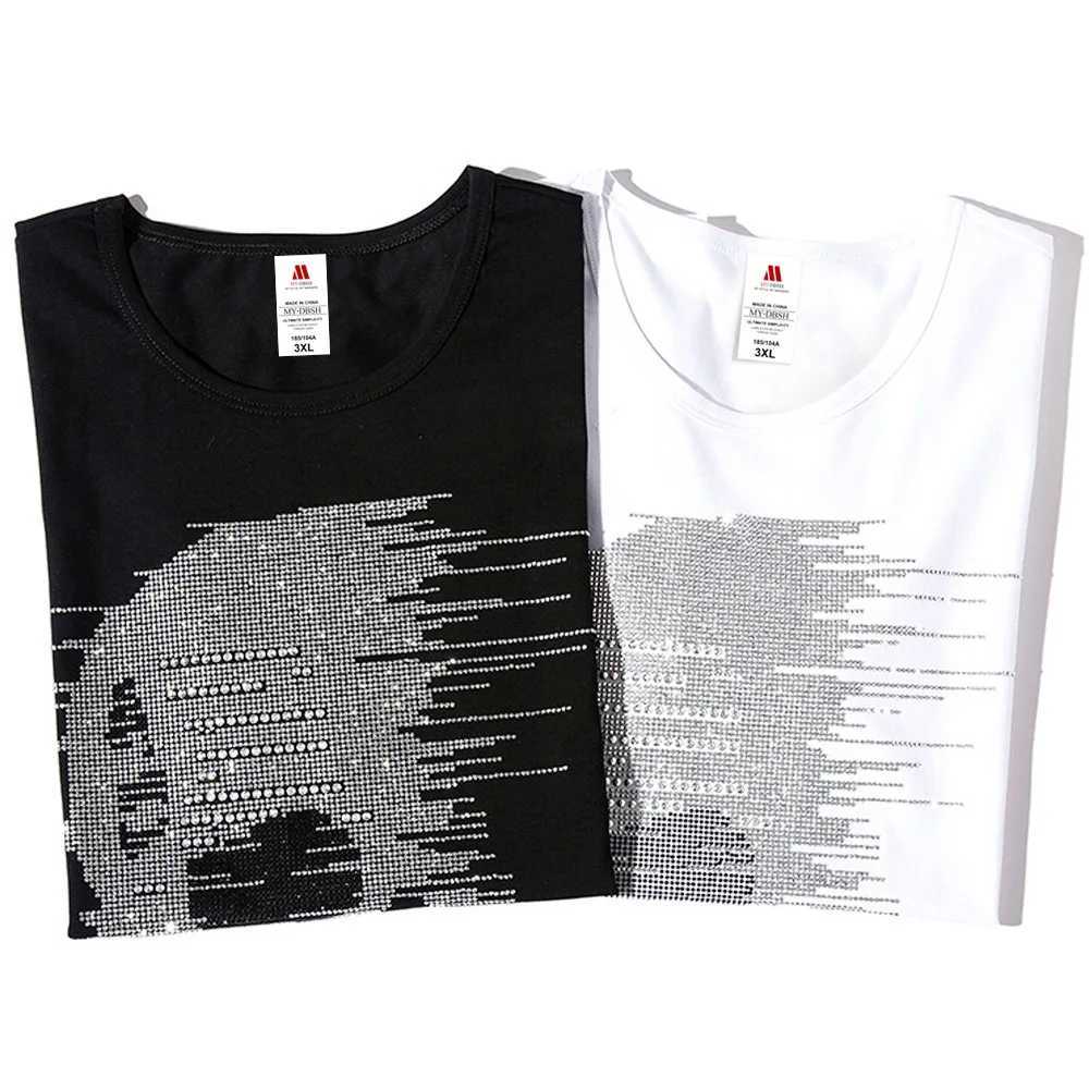 British style mens summer skull T-shirt shiny T-shirt mens fashion street clothing Rhinestone print mens T-shirt Camisetas Hombre W250324