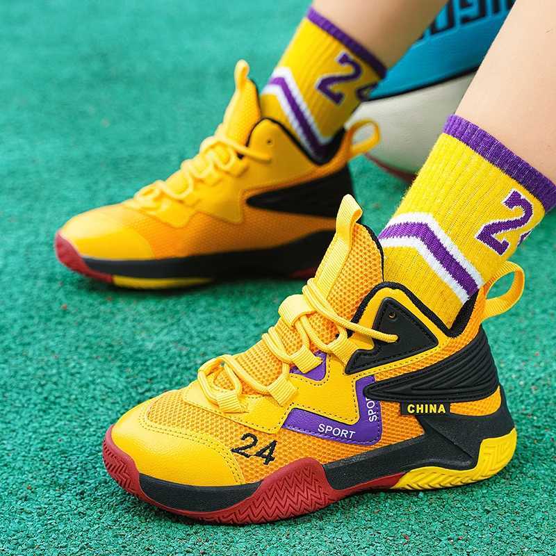 Fashionable boys basketball shoes comfortable and breathable mesh belt high top indoor sports shoes hot selling students campus training shoes W250324
