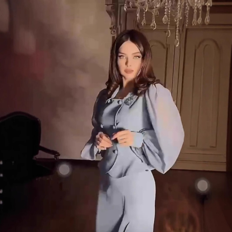 2025 Spring Elegant Hot Diamond Design Sleeve Long Skirt Set