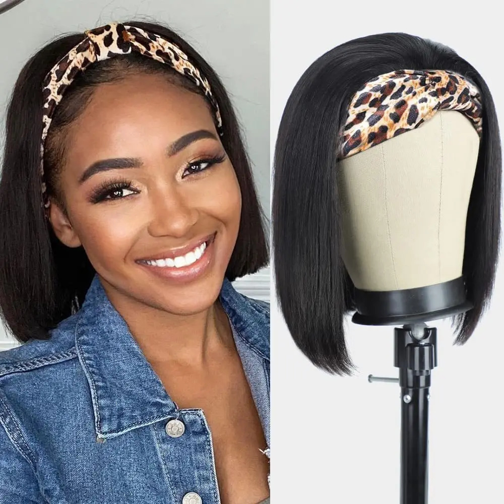 Straight Short Bob Wigs with Headband 10 12 14 inch Synthetic Machine Made Wigs for Black Women Cosplay Heat Resistant 250325