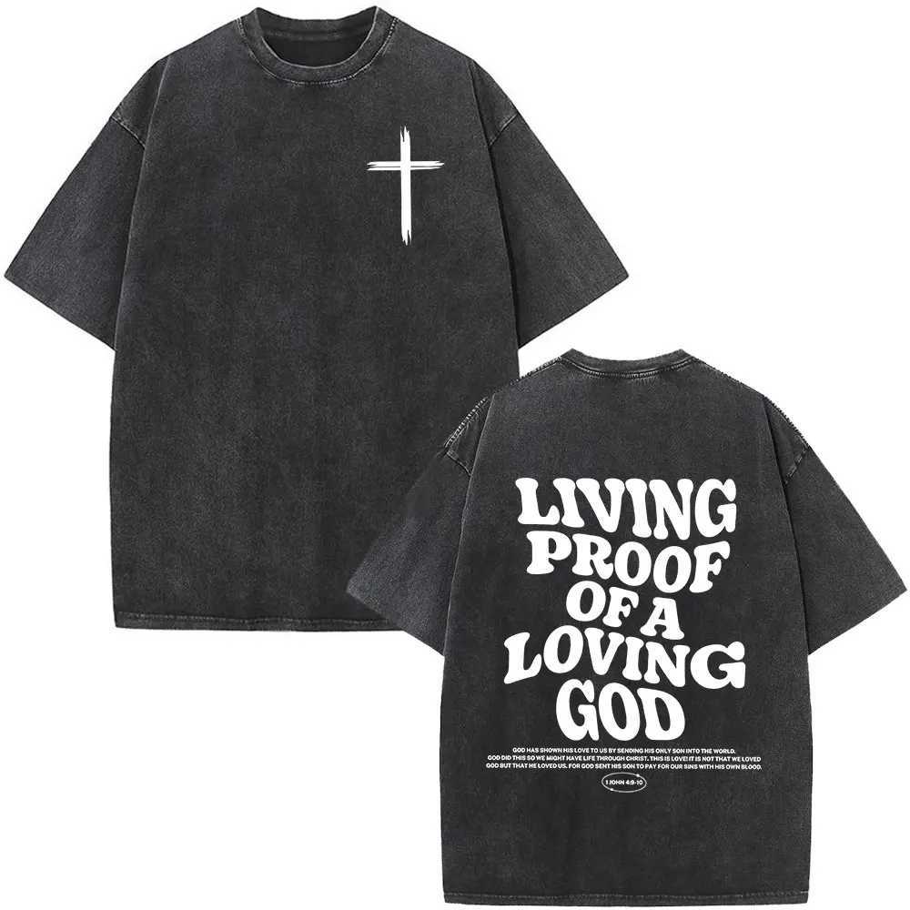 Christian Jesus Faith Over Fear Bible Verse Wash T-shirt Mens Retro Oversized T-shirt Harajuku Cotton T-shirt W250324