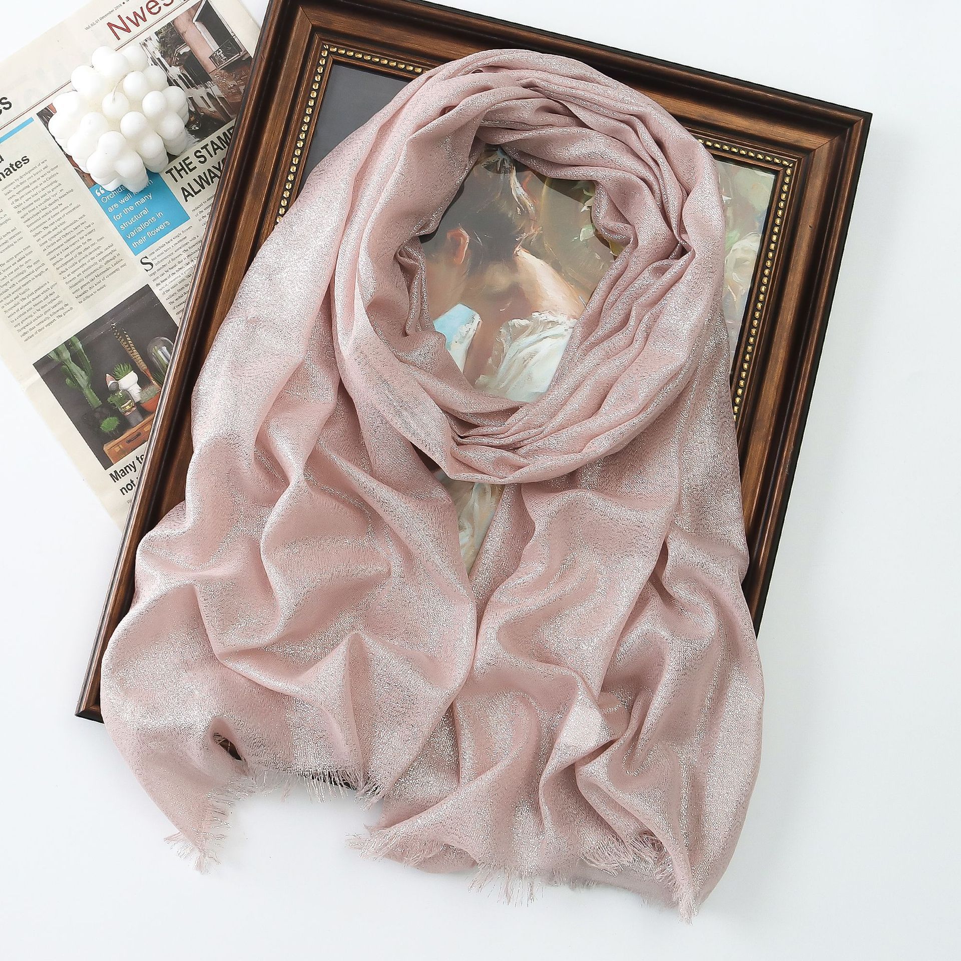 K219 Factory direct sales new spring and summer solid color long scarf rayon gold and silver silk bright silk scarf women's single color long