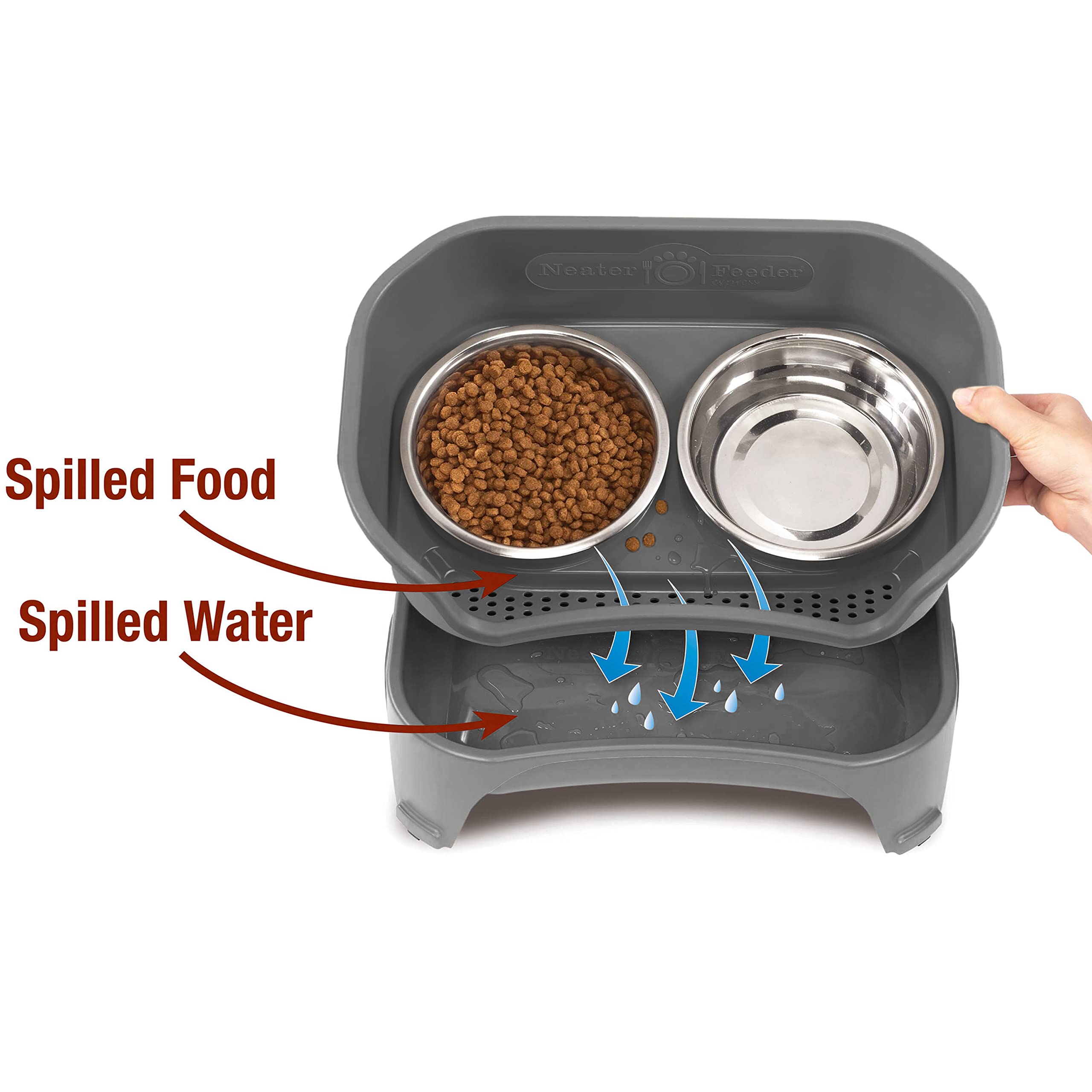 Indoor Elevated Cat Bowls Spill-Free Design, Durable Stainless Steel Tray for Food and Water
