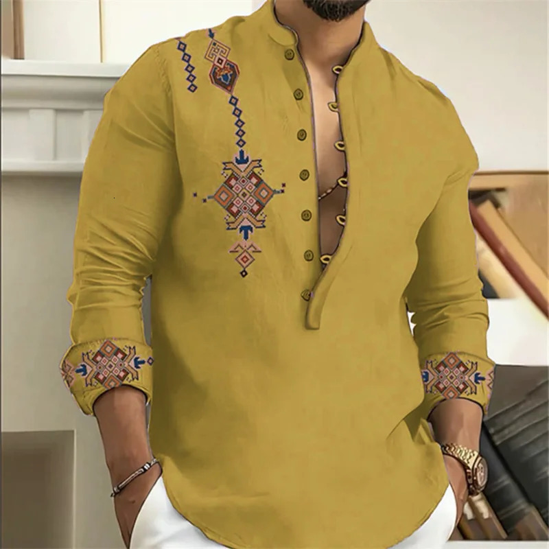 15-color mens shirt tribe pattern printing retro geometry leads outdoor street long-sleeved shirt super large size XS-6XL 250321