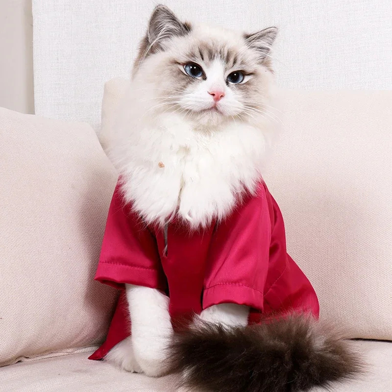 Fashion pet clothing summer shirts cat silk breathable thin non stick fur traditional Chinese 250318