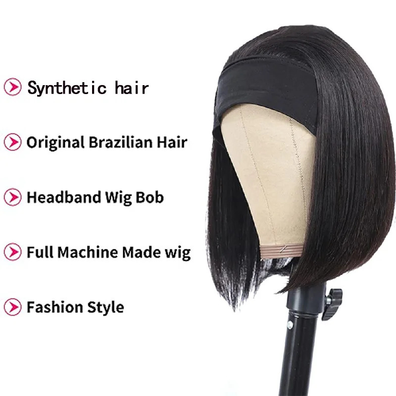 Straight Short Bob Wigs with Headband 10 12 14 inch Synthetic Machine Made Wigs for Black Women Cosplay Heat Resistant 250325