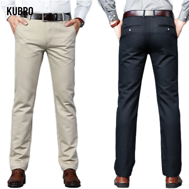 Kubro Autumn Brown Casual Mens Elastic Classic Mens Khaki Thick Cotton Mens Elastic Business Set 250321BJ