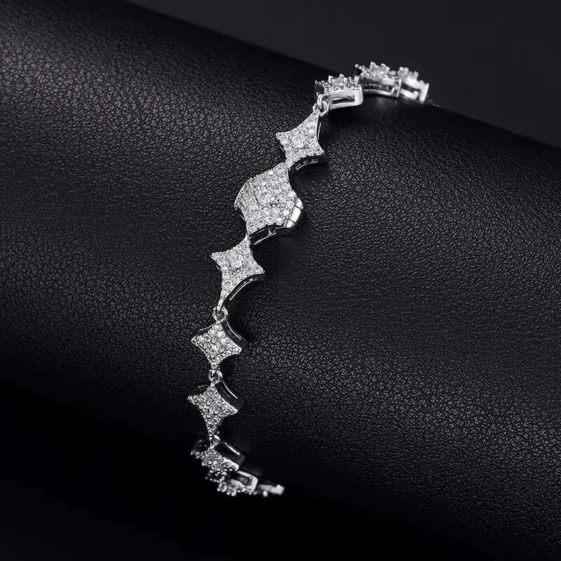 Dropshipping Bling Hip Hop Jewelry 925 Sterling Silver D Color VVS Moissanite Iced Out Star Charm Bracelet Anklet for Men Women